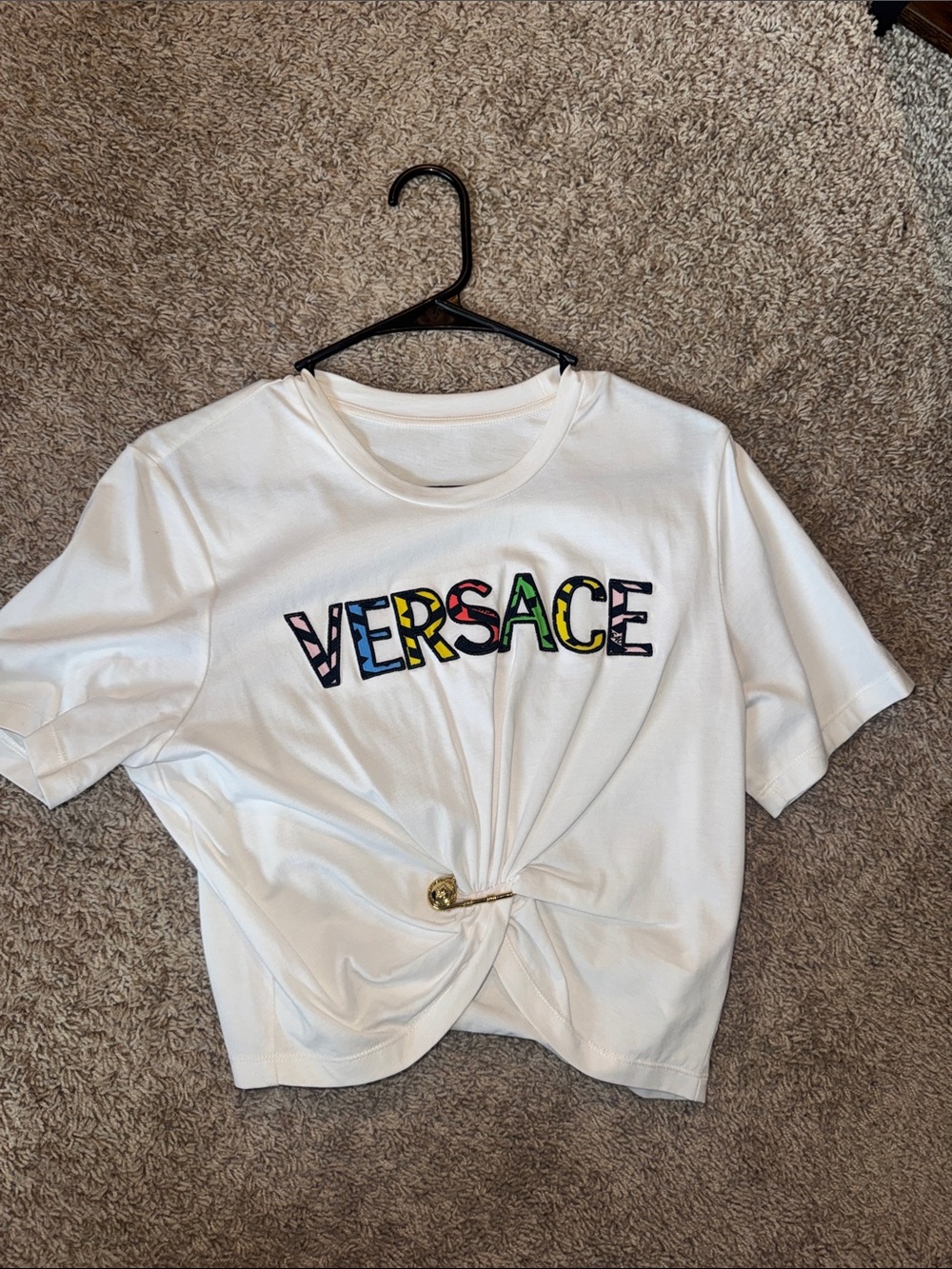 White Logo Knot Front Cotton Tee
